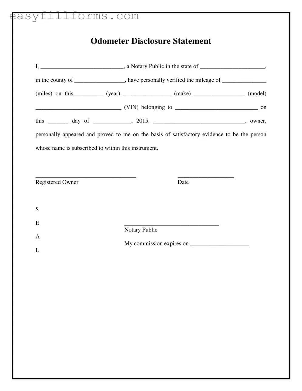 Printable Notarized Odometer Statement Form