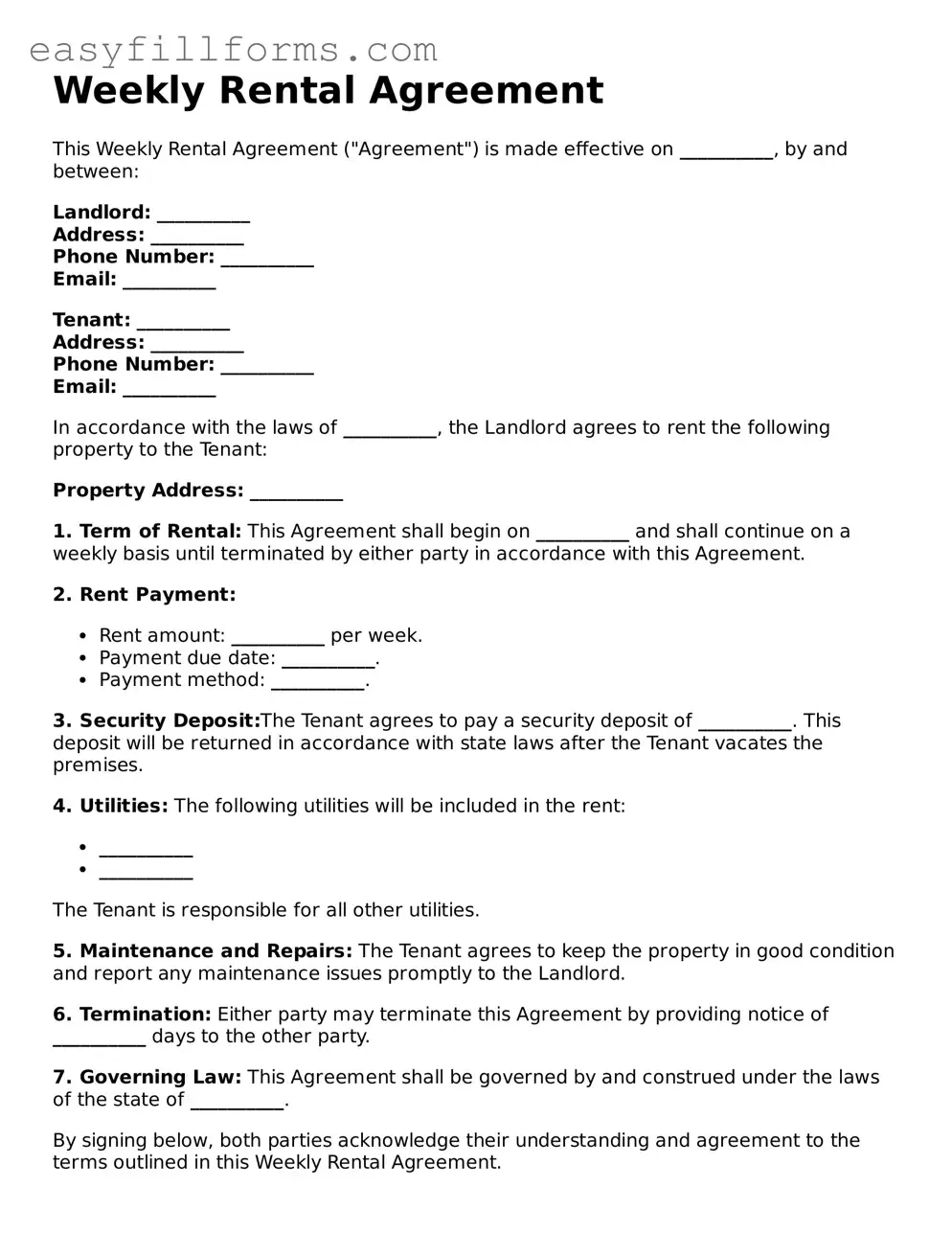 Attorney-Verified Weekly Rental Agreement Template