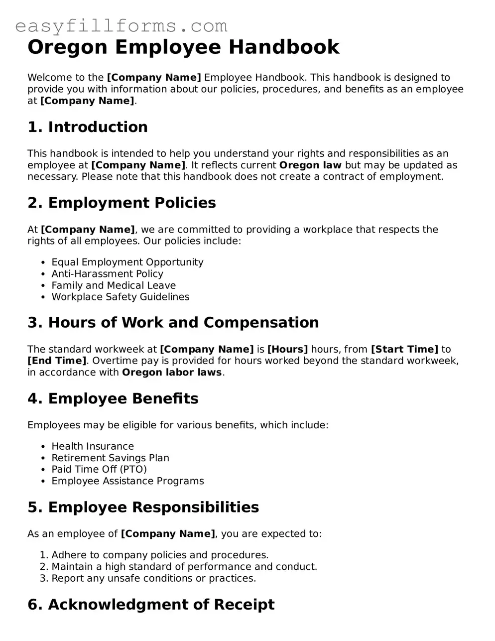 Valid  Employee Handbook Template for Oregon