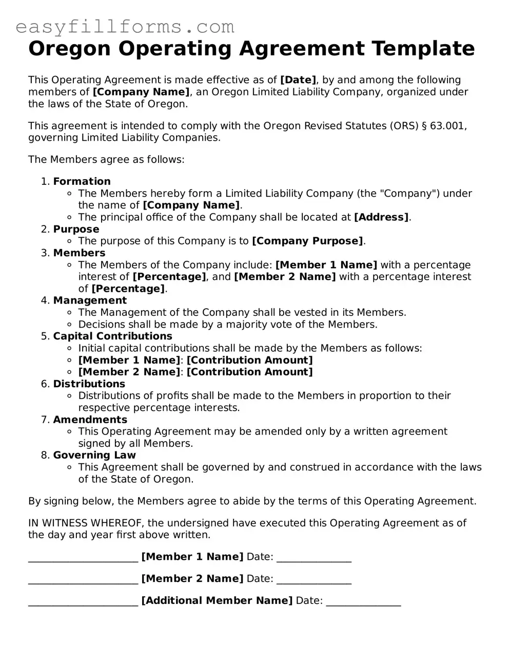 Valid  Operating Agreement Template for Oregon
