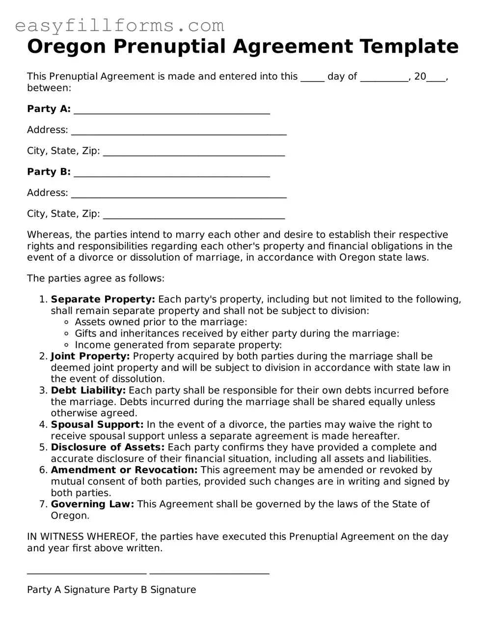 Valid  Prenuptial Agreement Template for Oregon