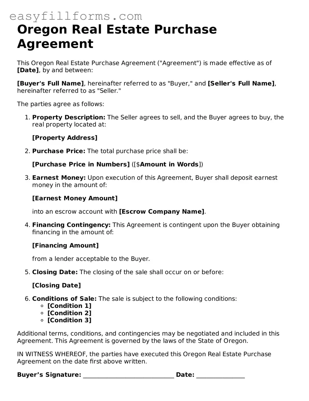 Valid  Real Estate Purchase Agreement Template for Oregon