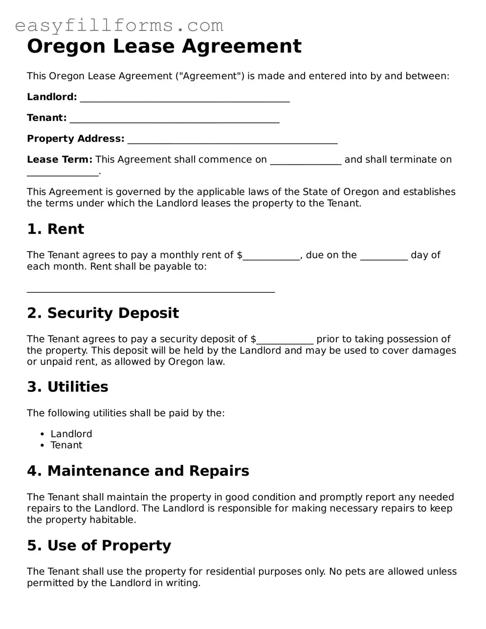 Valid  Lease Agreement Template for Oregon