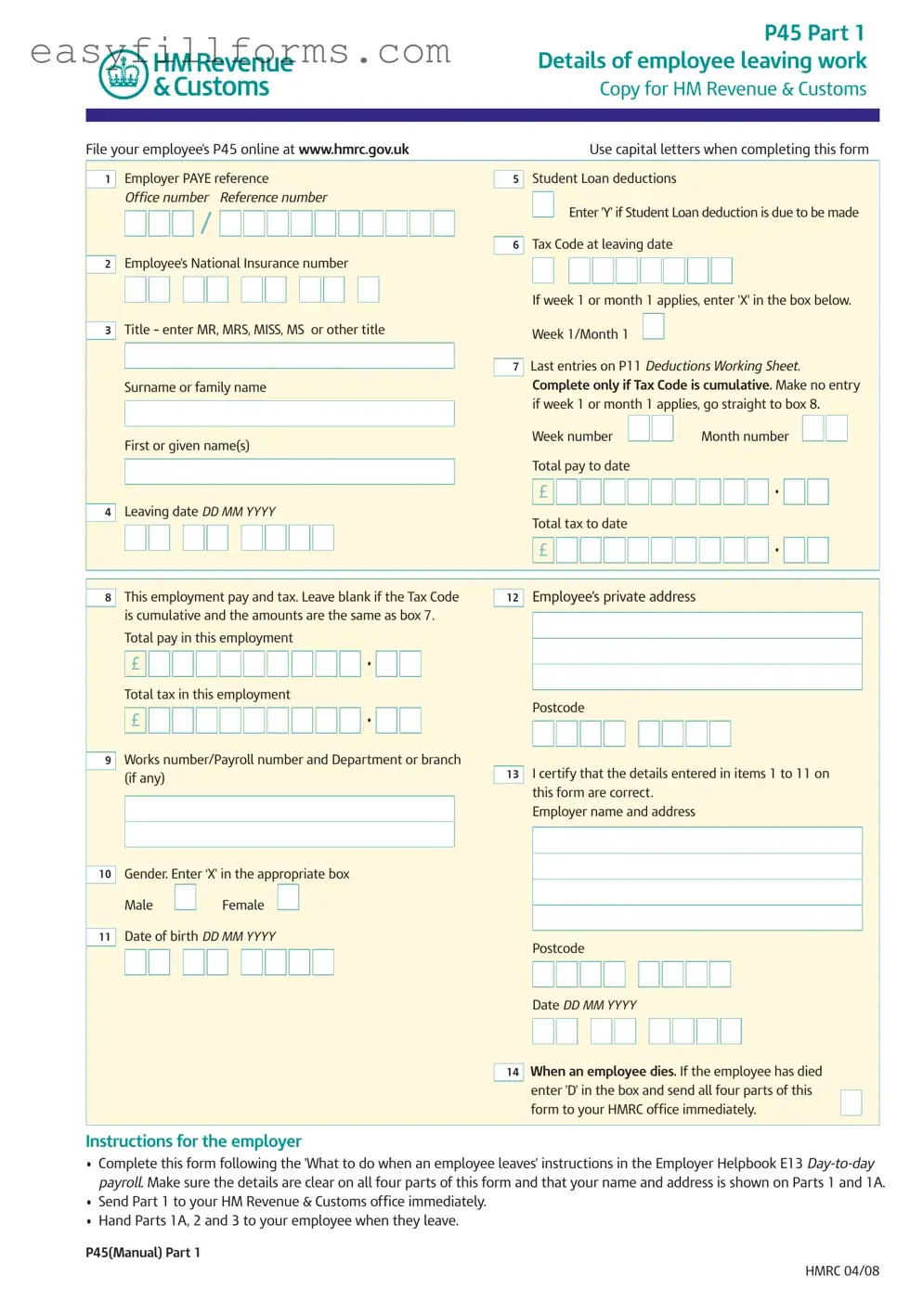 Printable P 45 It Form