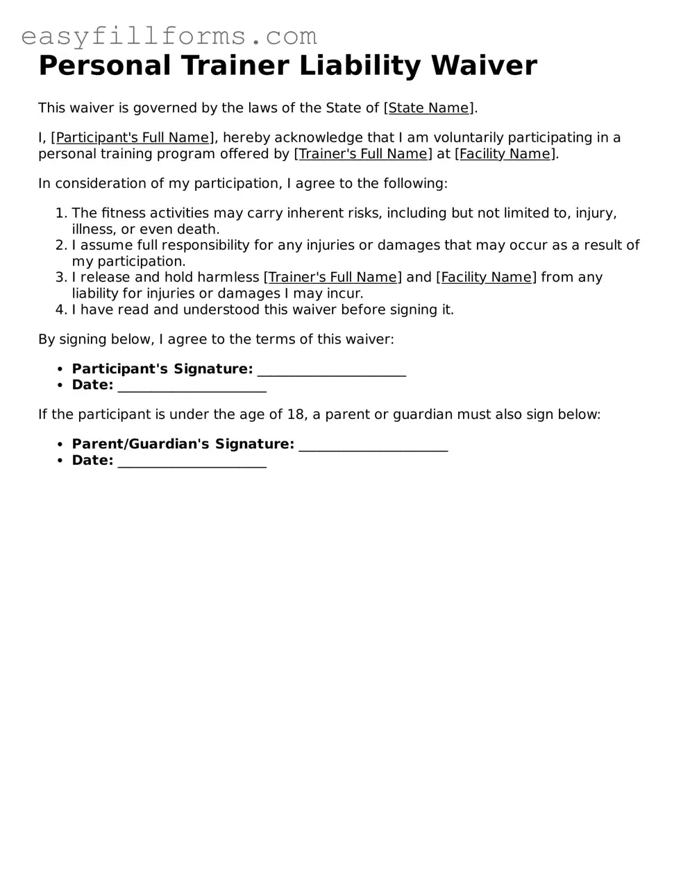 Attorney-Verified Personal Trainer Liability Waiver Template
