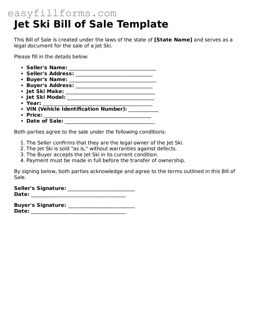 Attorney-Verified Jet Ski Bill of Sale Template