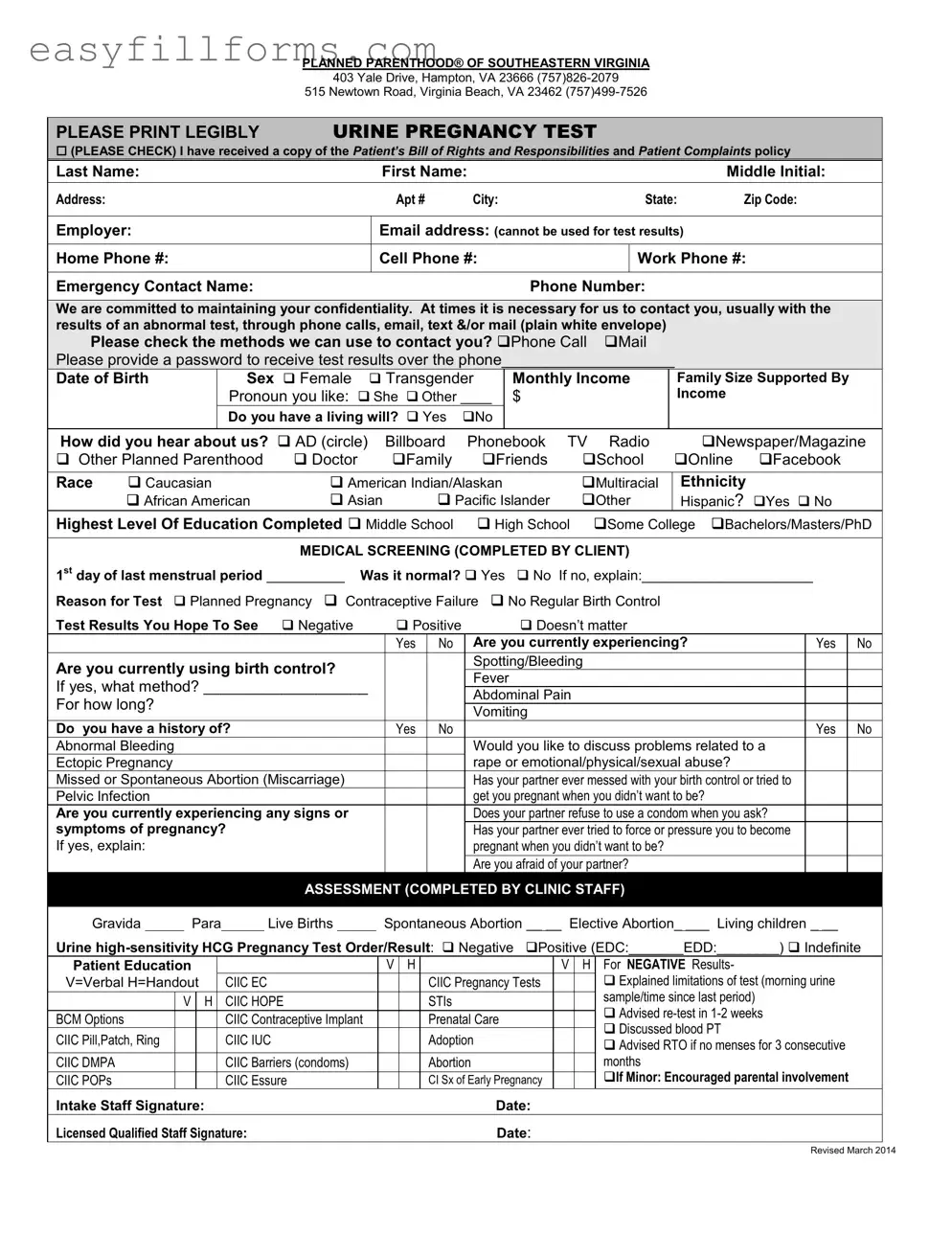 Printable Planned Parenthood Proof Form