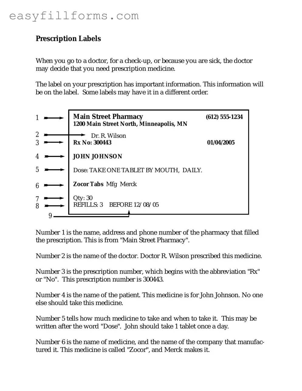 Printable Prescription Label Form