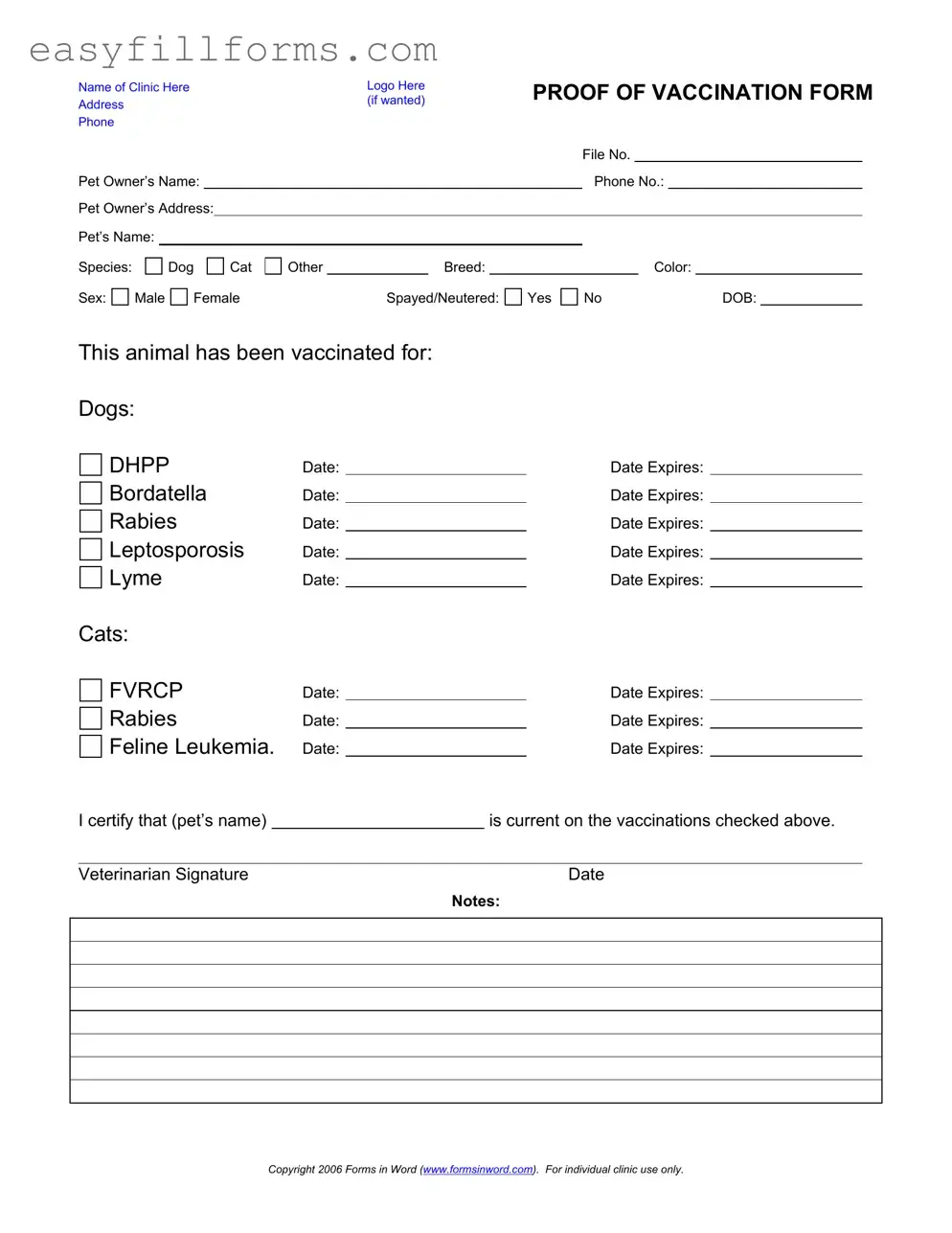 Printable Proof Of Vaccination Dog Form
