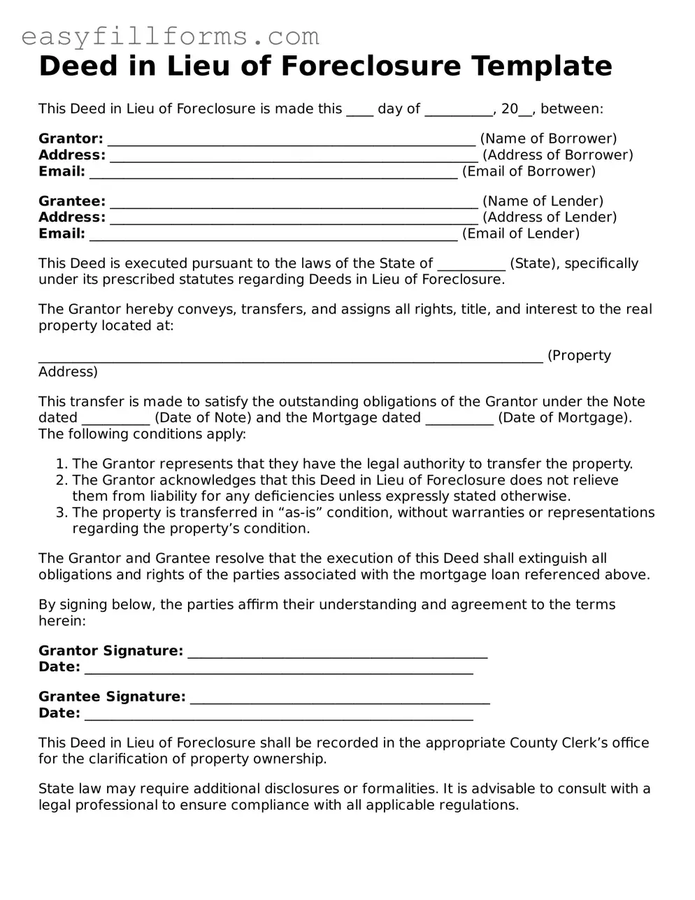 Attorney-Verified Deed in Lieu of Foreclosure Template