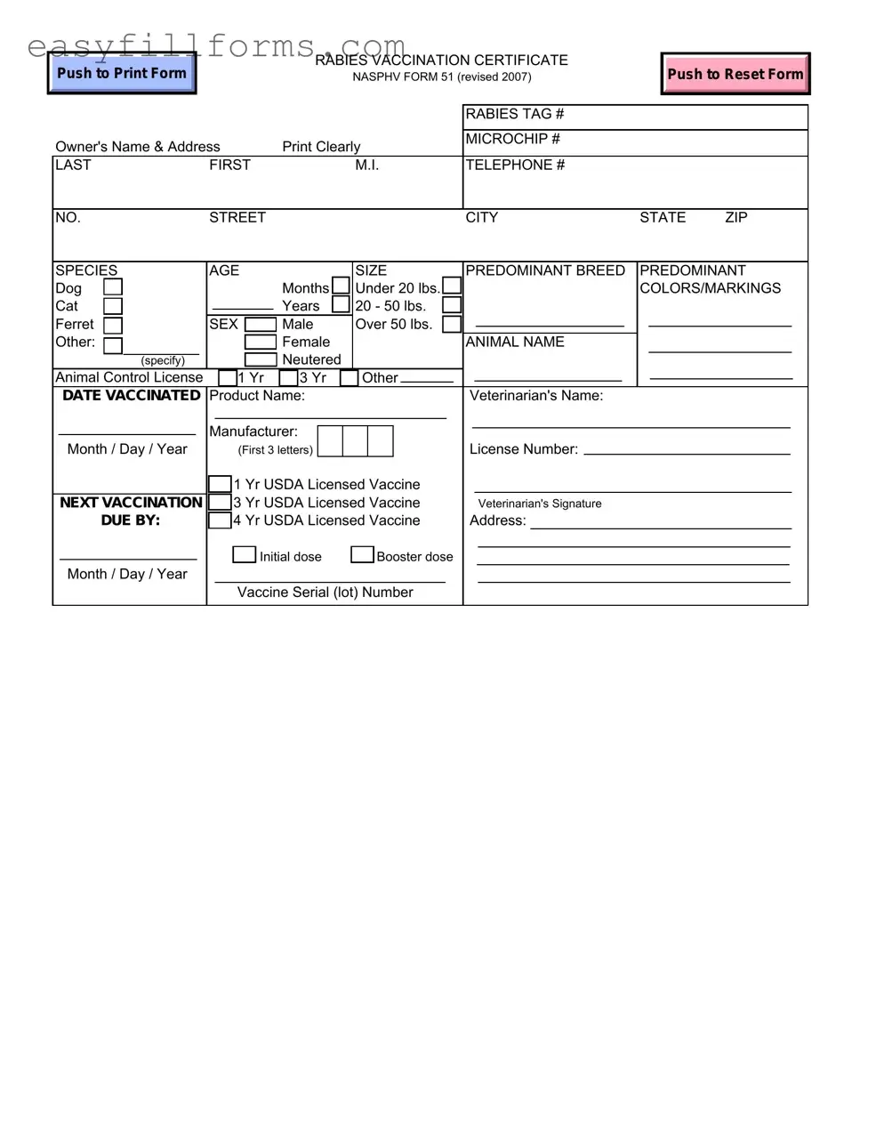 Printable Rabies Certificate Form