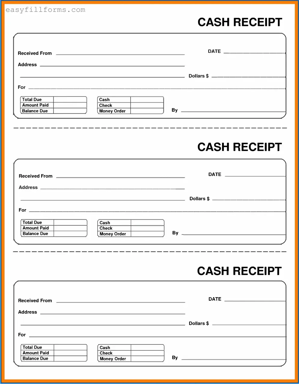 Printable Cash Receipt Form