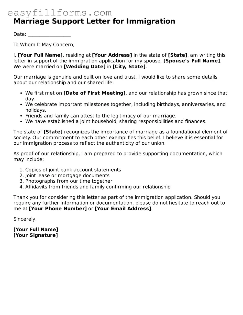 Attorney-Verified Marriage Support Letter for Immigration Template