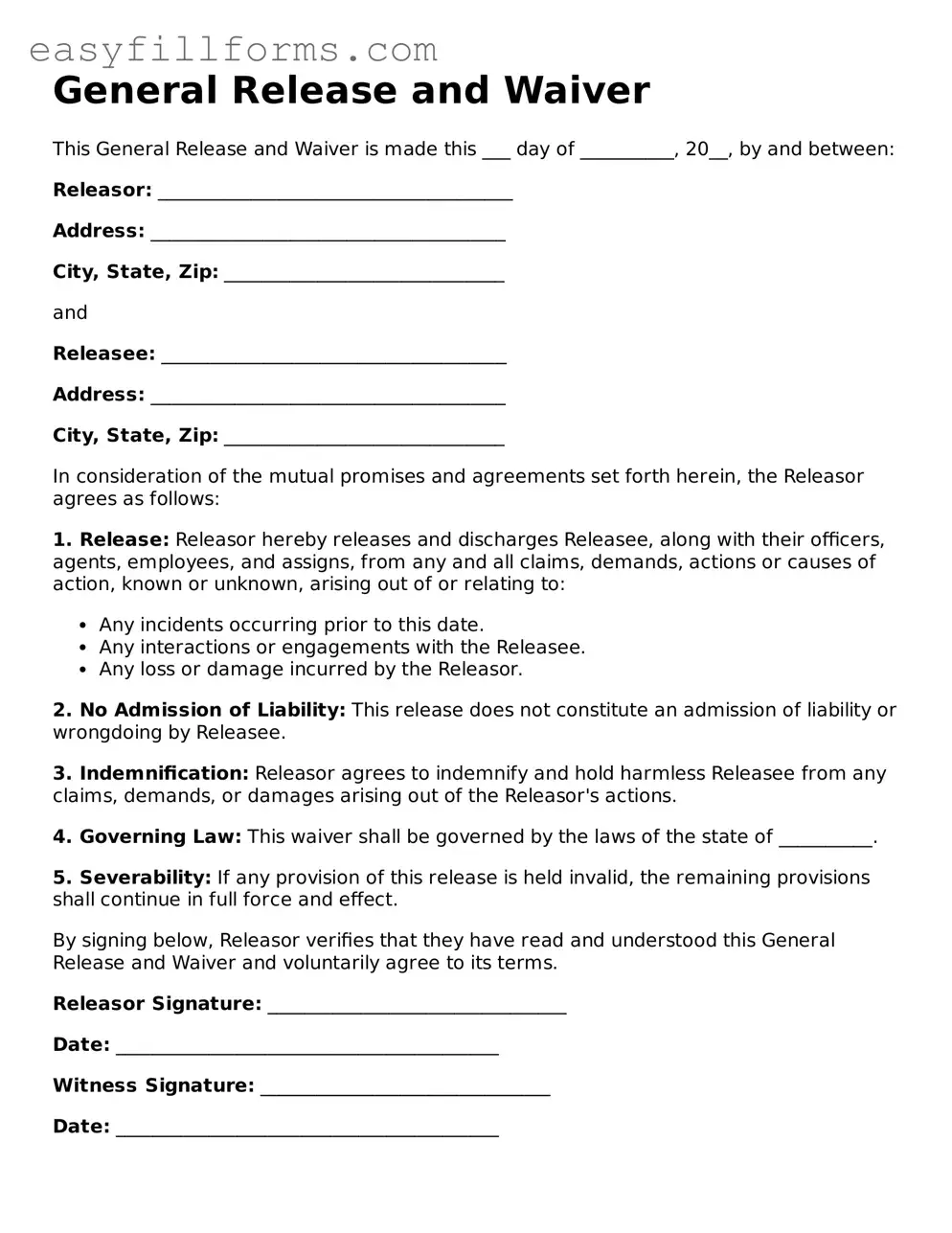 Attorney-Verified General Release and Waiver Template