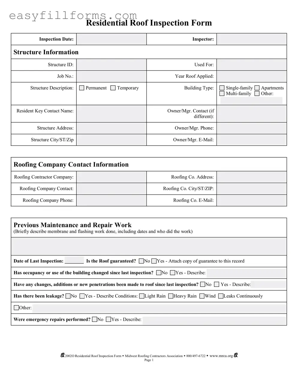 Printable Roof Inspection Form