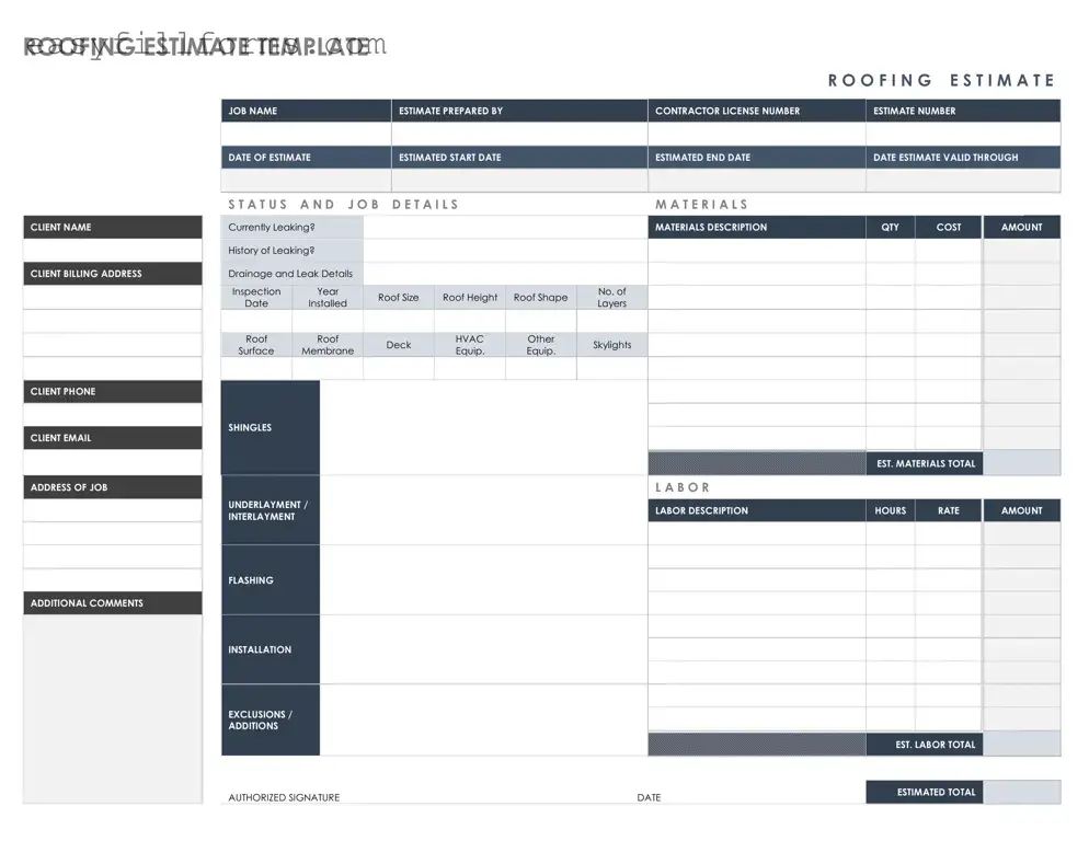Printable Roofing Estimate Form