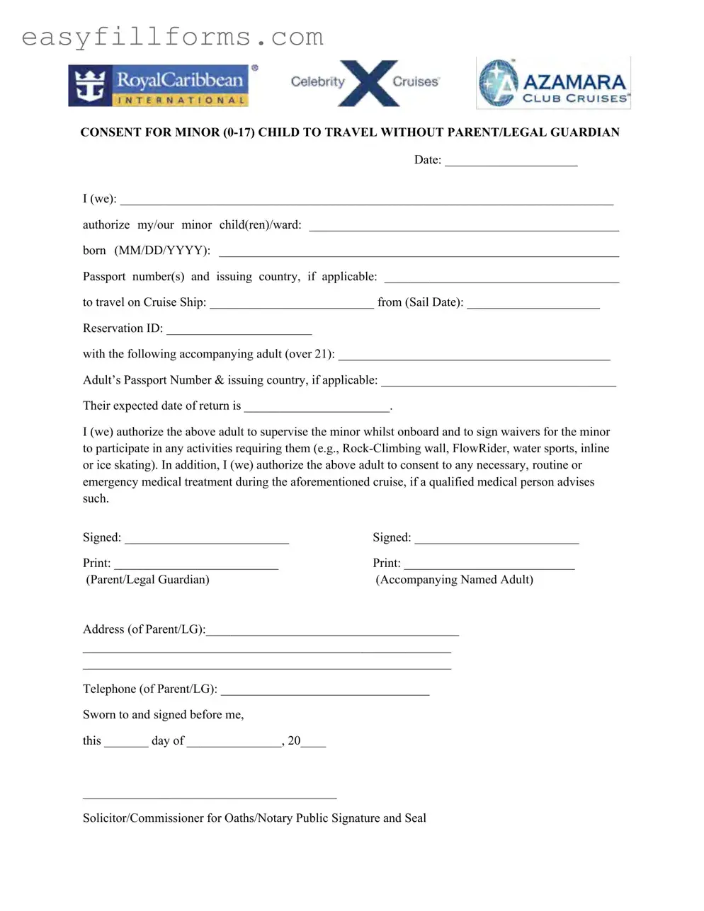 Printable Royal Caribbean Parental Consent Form