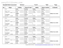 Printable Baseball Assessment Form