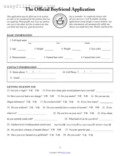 Printable Boyfriend application form Form