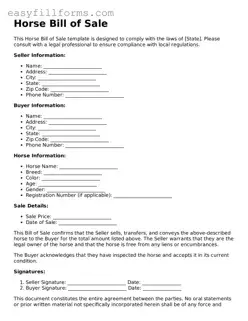 Attorney-Verified Horse Bill of Sale Template