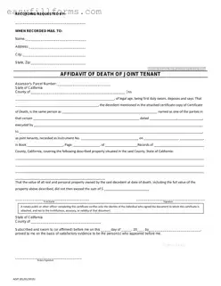 Printable California Death of a Joint Tenant Affidavit Form