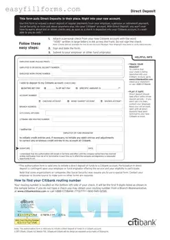 Printable Citibank Direct Deposit Form