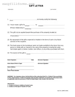 Printable Gift Letter Form