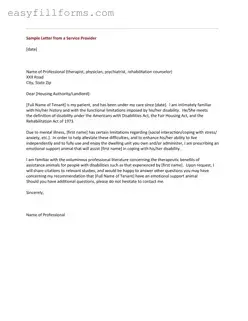 Printable Emotional Support Animal Letter Form