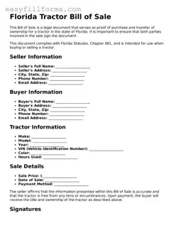 Valid  Tractor Bill of Sale Template for Florida