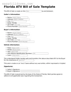 Valid  ATV Bill of Sale Template for Florida