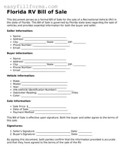 Valid  RV Bill of Sale Template for Florida