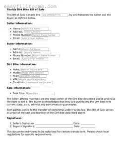 Valid  Dirt Bike Bill of Sale Template for Florida