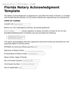 Valid  Notary Acknowledgement Template for Florida