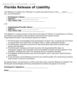 Valid  Release of Liability Template for Florida