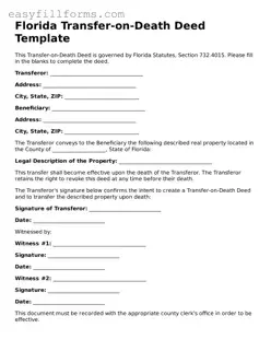 Valid  Transfer-on-Death Deed Template for Florida