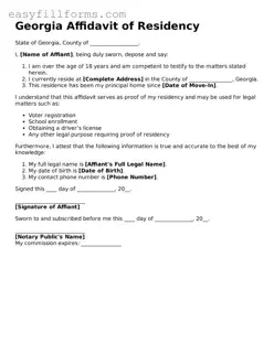 Valid  Affidavit of Residency Template for Georgia