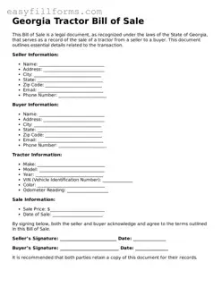 Valid  Tractor Bill of Sale Template for Georgia