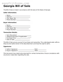 Valid  Bill of Sale Template for Georgia