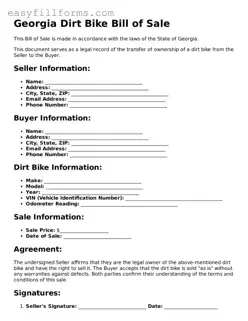 Valid  Dirt Bike Bill of Sale Template for Georgia