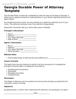 Valid  Durable Power of Attorney Template for Georgia