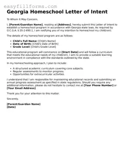 Valid  Homeschool Letter of Intent Template for Georgia