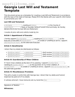 Valid  Last Will and Testament Template for Georgia