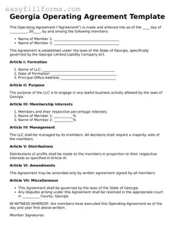 Valid  Operating Agreement Template for Georgia
