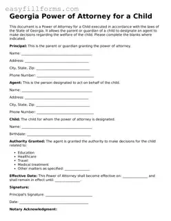 Valid  Power of Attorney for a Child Template for Georgia