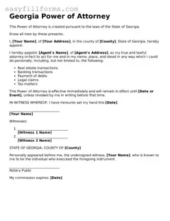 Valid  Power of Attorney Template for Georgia