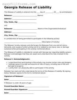 Valid  Release of Liability Template for Georgia