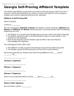 Valid  Self-Proving Affidavit Template for Georgia