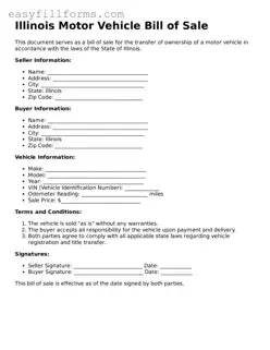 Valid  Motor Vehicle Bill of Sale Template for Illinois
