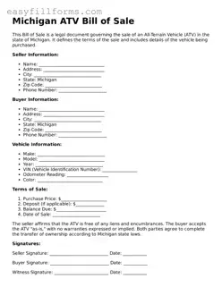Valid  ATV Bill of Sale Template for Michigan