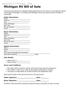 Valid  RV Bill of Sale Template for Michigan